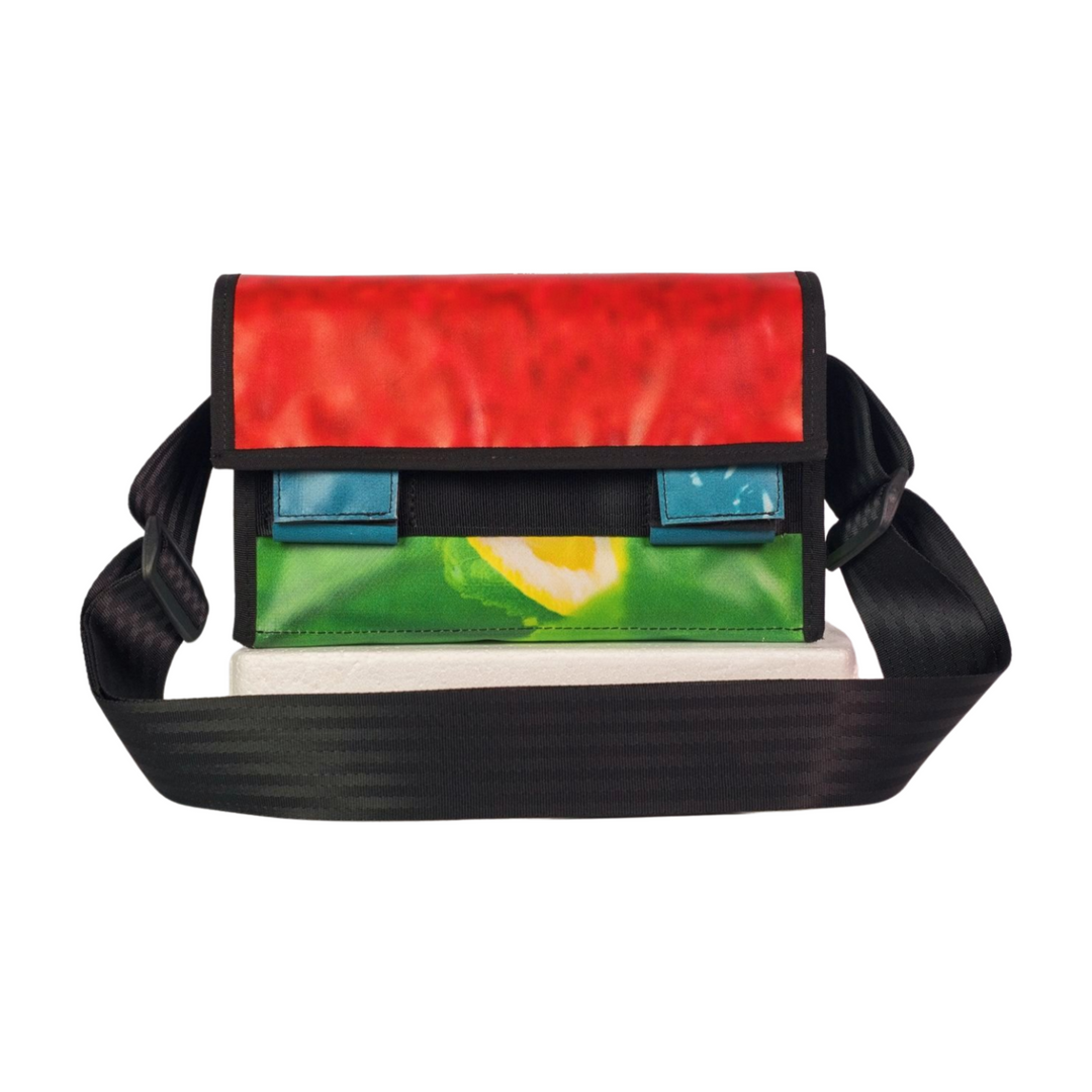 messenger bag / bike handlebar XS publicity green banner & orange chips package