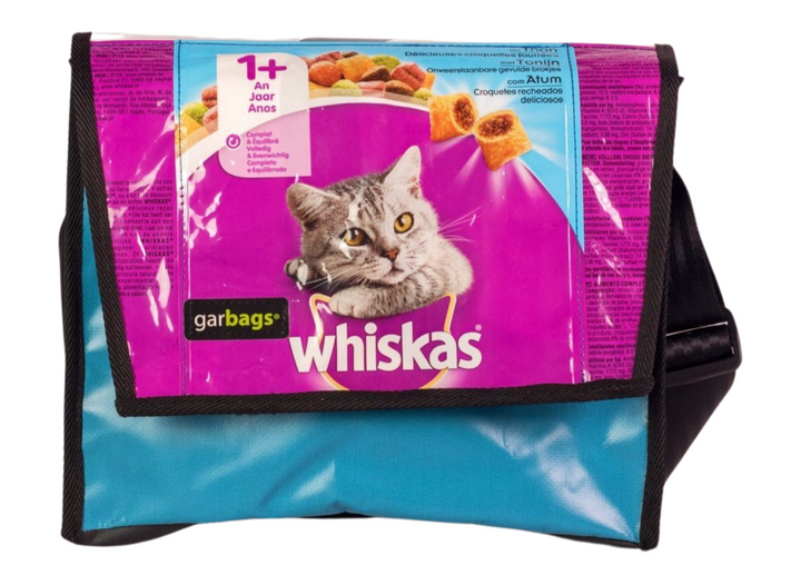 messenger bag M cat food package pink & blue