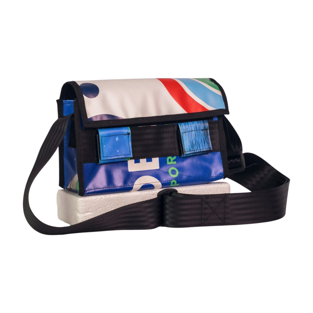 messenger bag / bike handlebar XS publicity banner green, blue, white & red