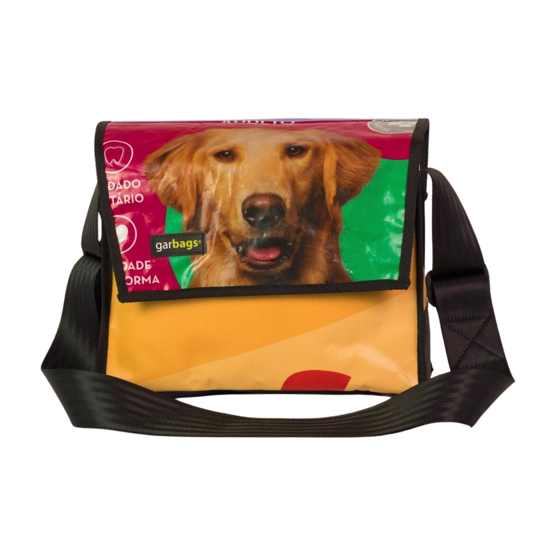 messenger bag M dog food package pink, green & yellow