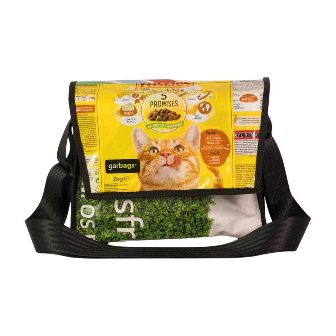 messenger bag M cat food package green & yellow
