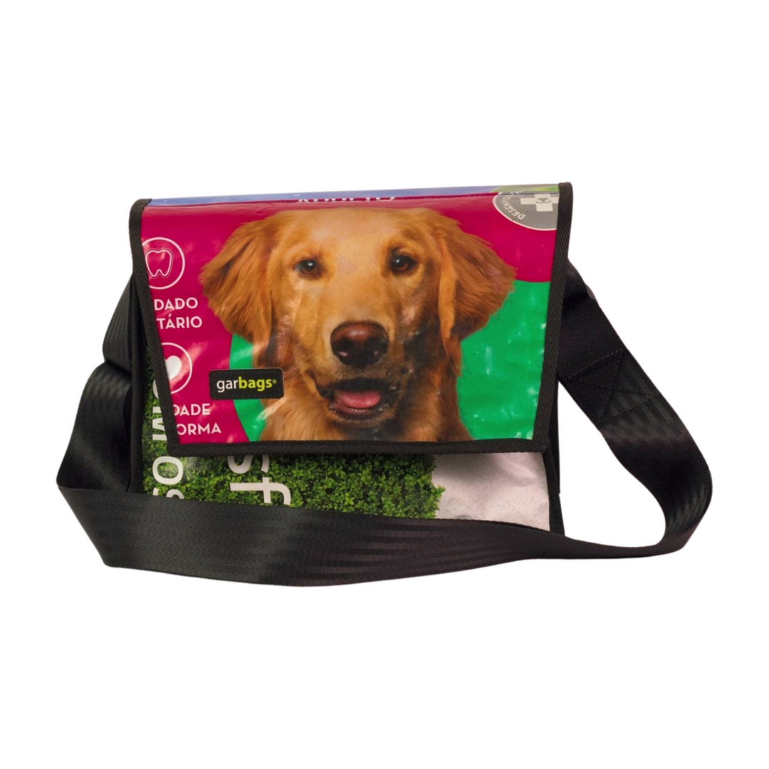 messenger bag M dog food package pink, green & white