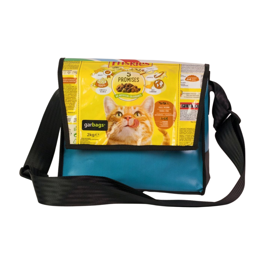 messenger bag M cat food package yellow & blue
