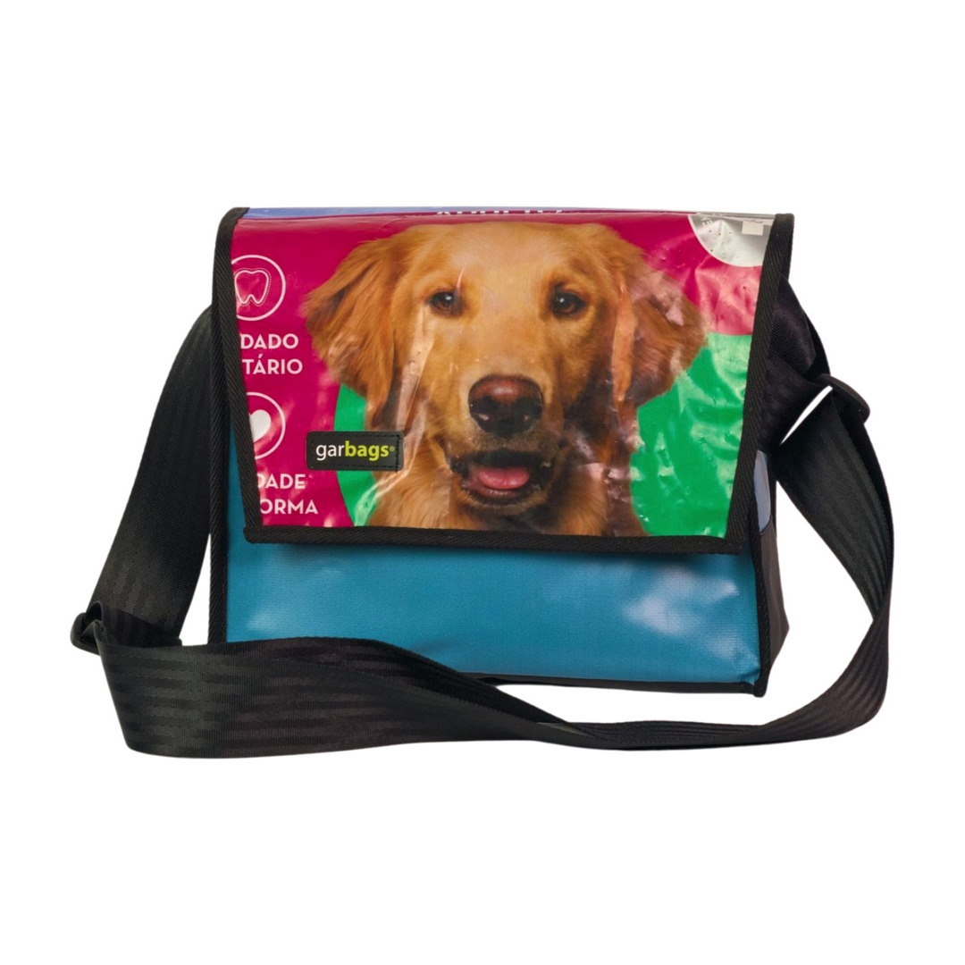 messenger bag M dog food package pink, green & blue