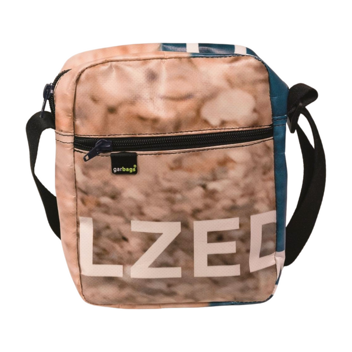 Crossbody bag publicity banner sandy brown & blue