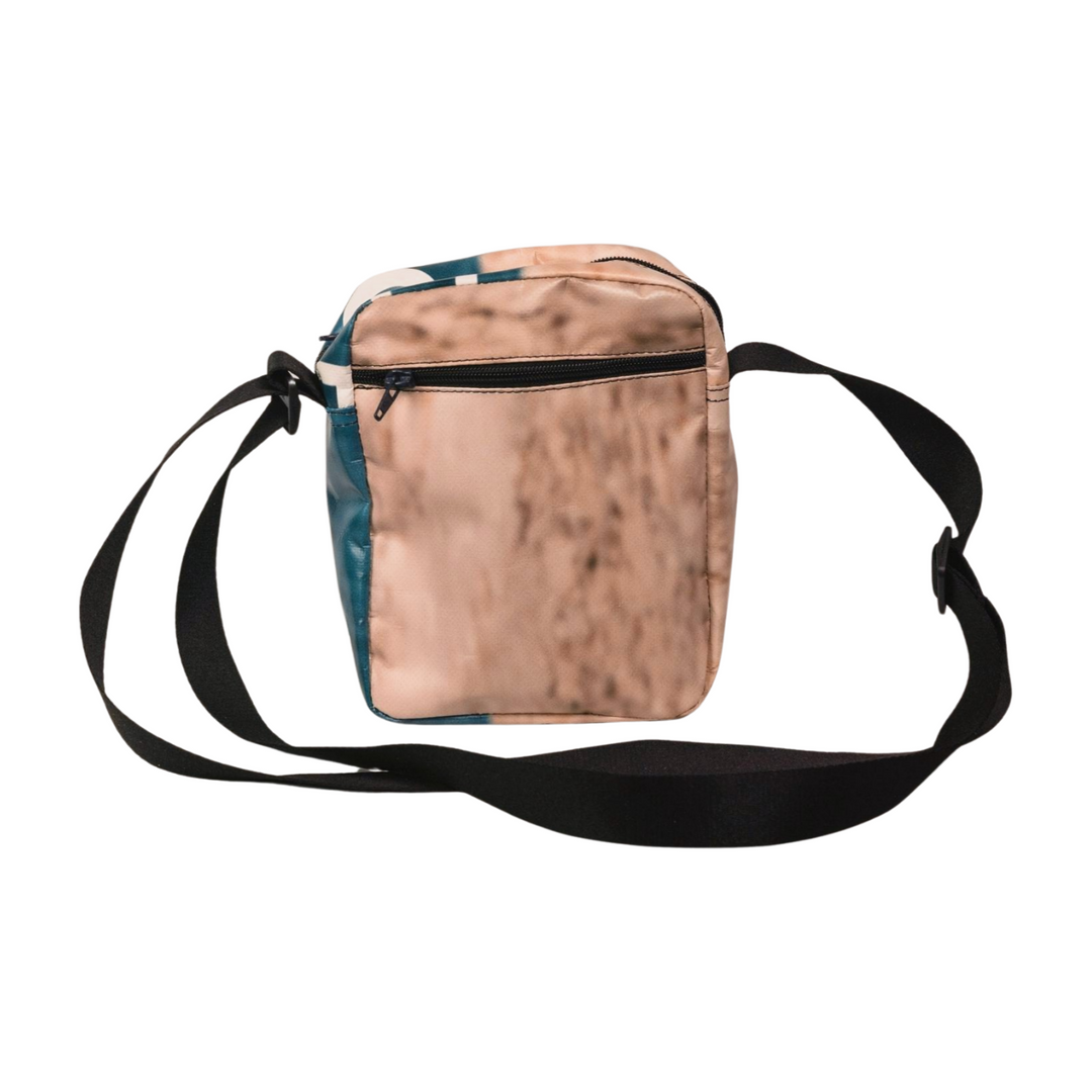 Crossbody bag publicity banner sandy brown & blue
