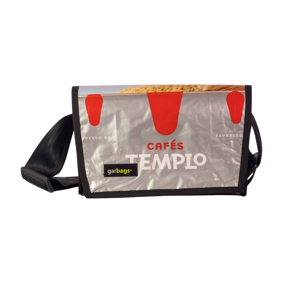 messenger bag / bike handlebar XS publicity banner & coffee package red & silver