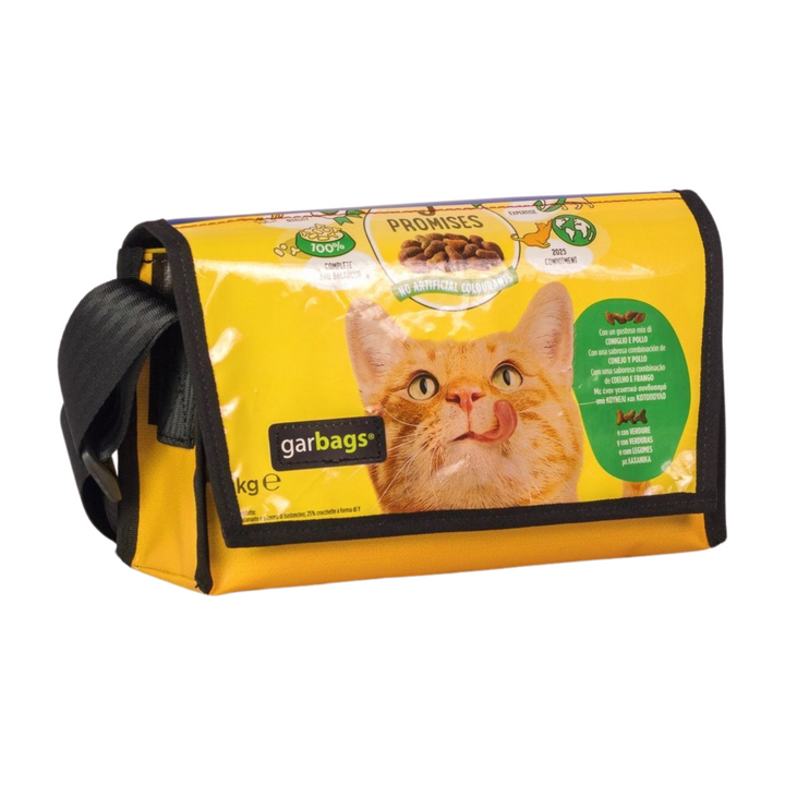 messenger bag / bike handlebar XS publicity banner & cat food package yellow