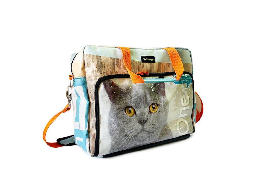 computer bag pet food package gray cat