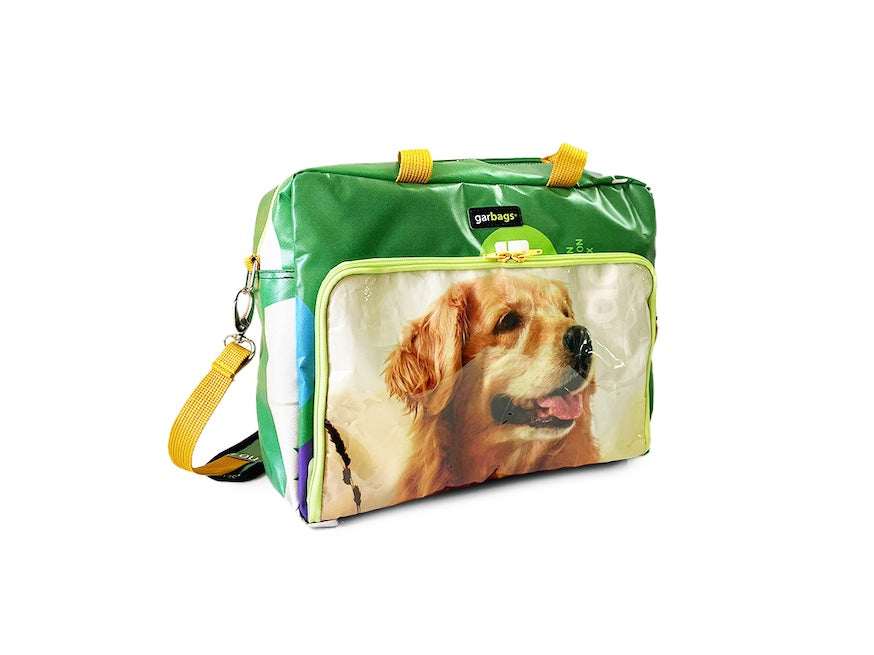 computer bag pet food package green & golden retriever