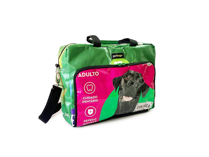 computer bag pet food package green, pink with black dog