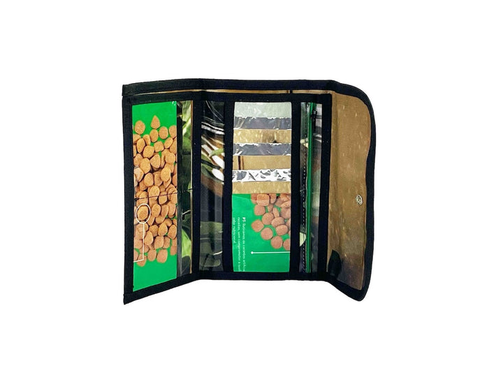 document holder pet food package pink & green