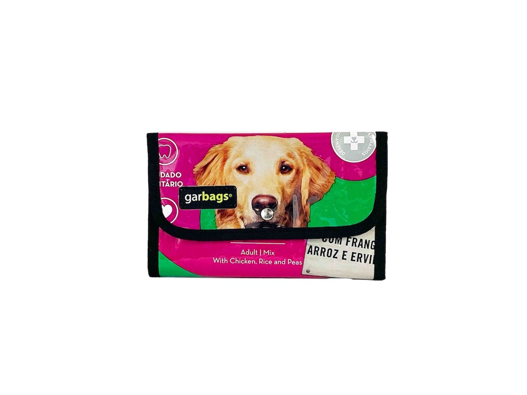 document holder pet food package pink & green