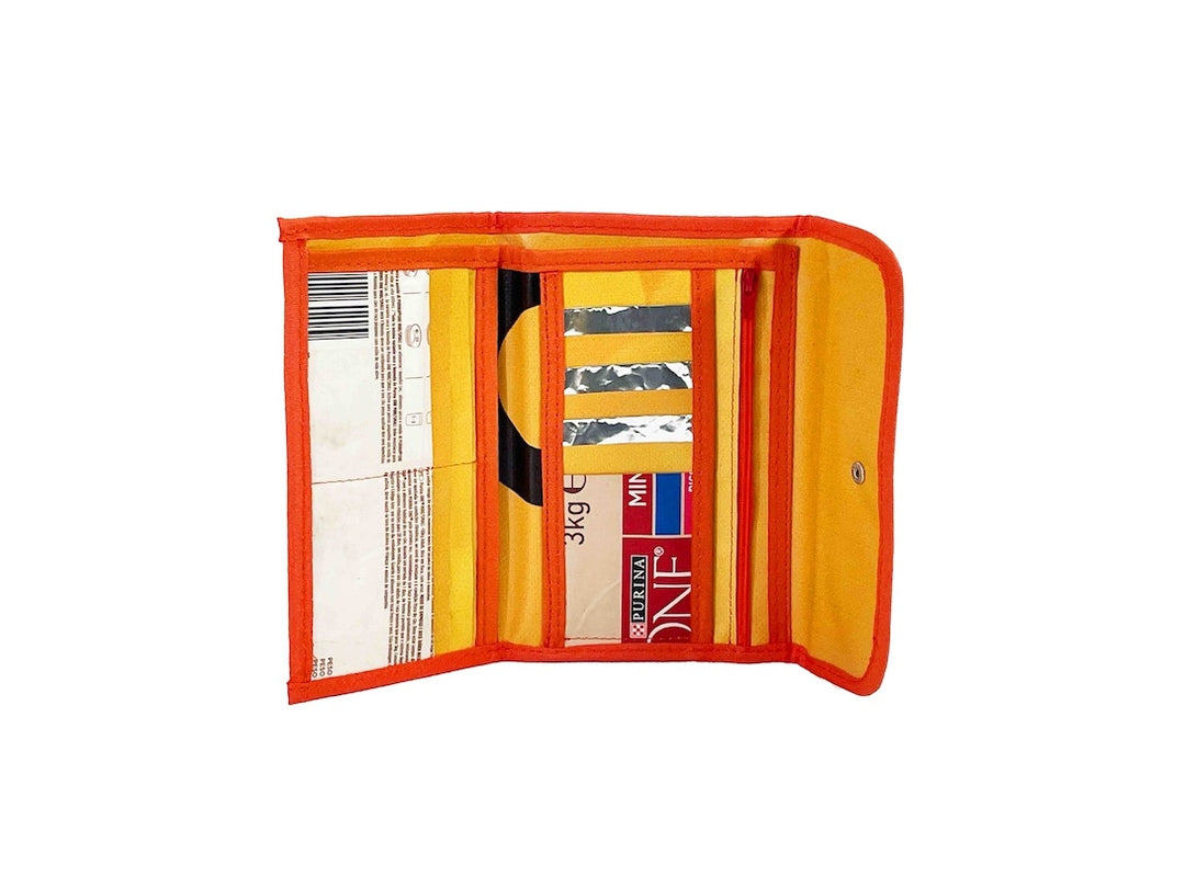 document holder pet food package yellow & red