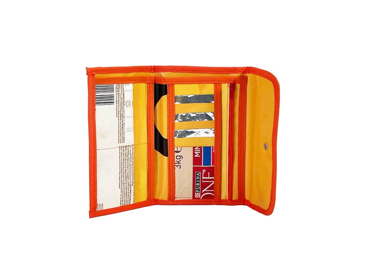 document holder pet food package yellow & red