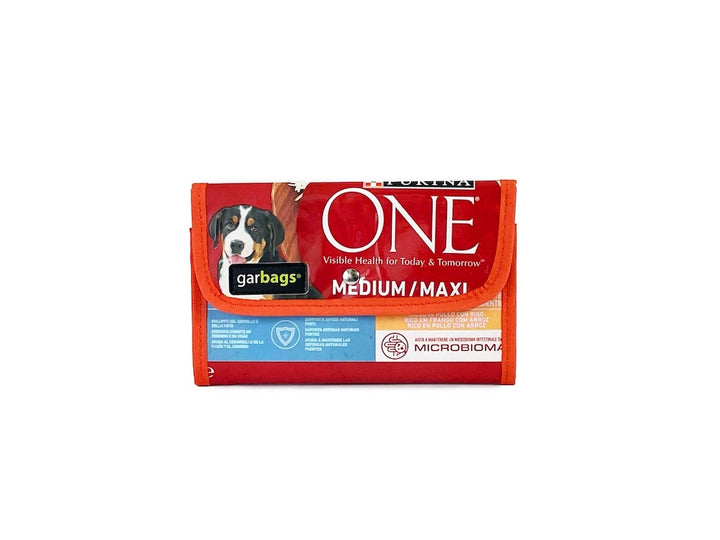 document holder pet food package yellow & red