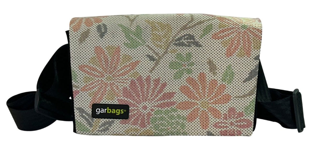 messenger bag / bike handlebar XS publicity banner & red and orange flowers kimono