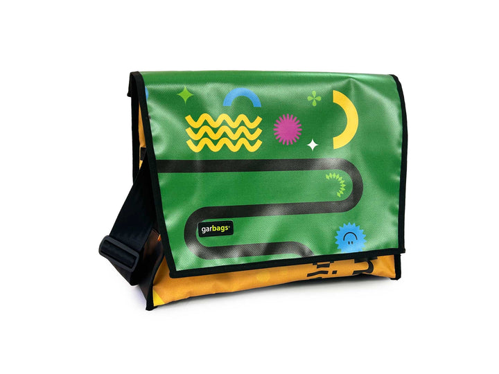 messenger bag XL pub banner yellow, pink & green