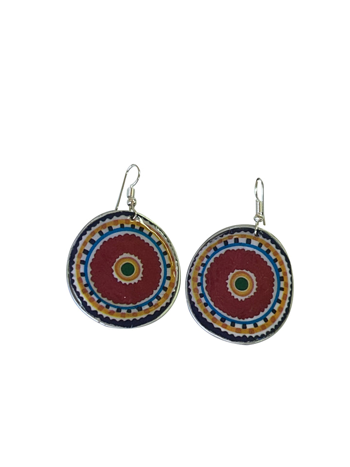 hook earrings brown, green & yellow mandala coffee capsules