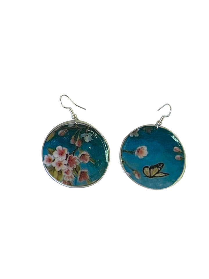hook earrings blue & pink flowers coffee capsules