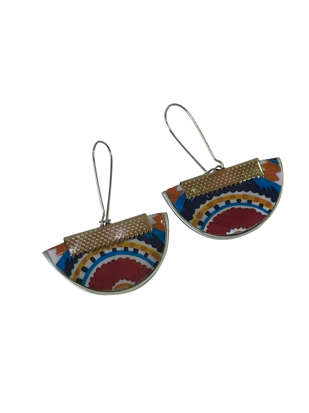 long earrings orange, blue & brown mandala coffee capsules