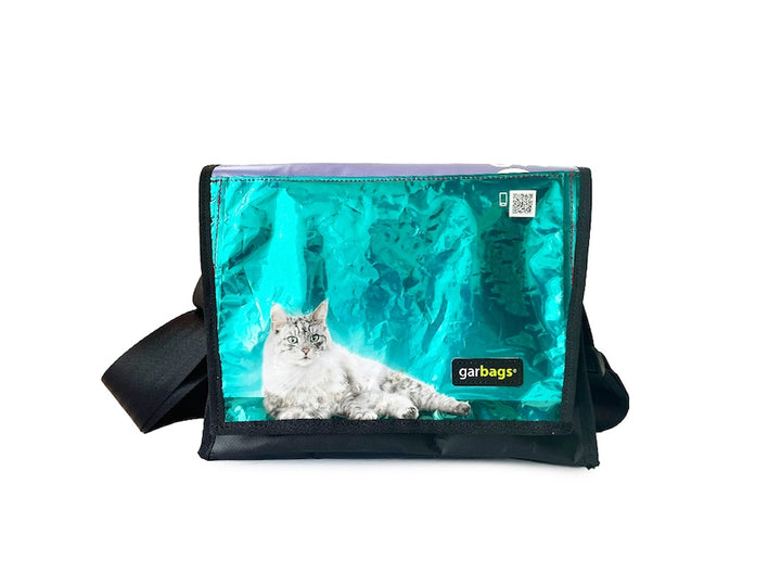 messenger bag M cat food package bright blue