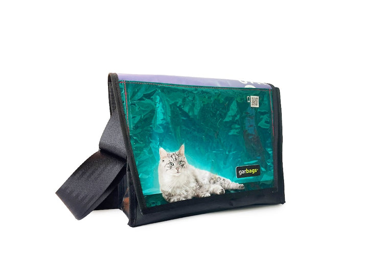 messenger bag M cat food package bright blue