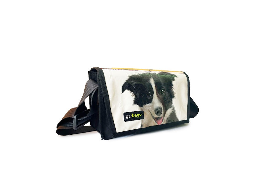 messenger bag / bike handlebar XS publicity banner & dog food package black & white