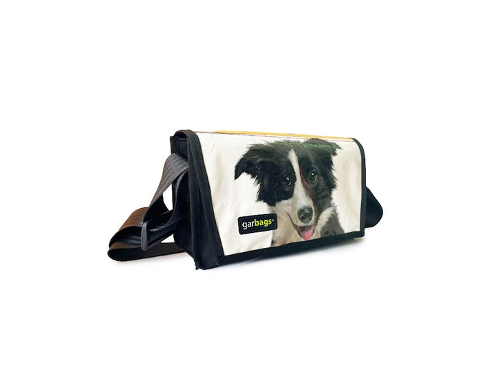 messenger bag / bike handlebar XS publicity banner & dog food package black & white