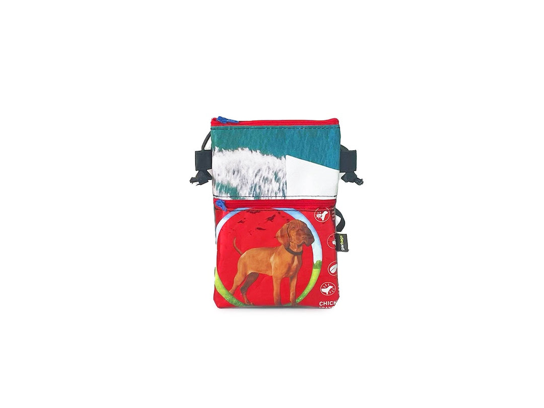 Crossbody Phone bag pet food package blue & red