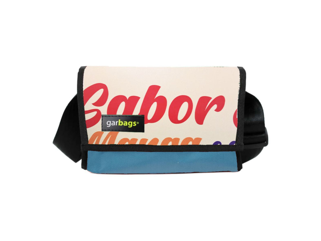 messenger bag / bike handlebar XS publicity banner beige & blue