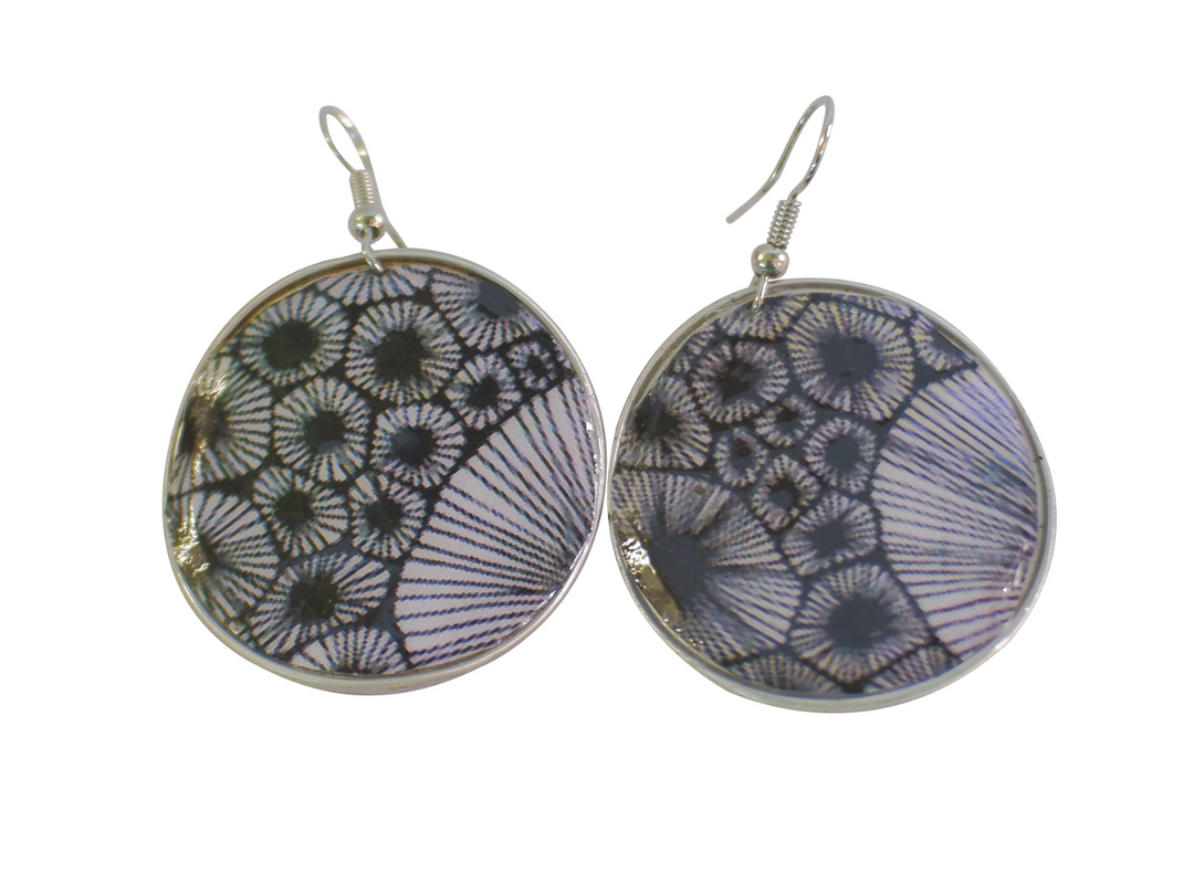 hook earrings black and white flowers coffee capsules