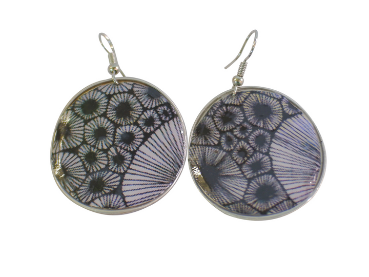 hook earrings black and white flowers coffee capsules