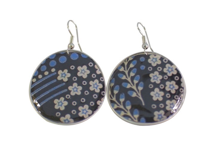 hook earrings white & blue flowers coffee capsules