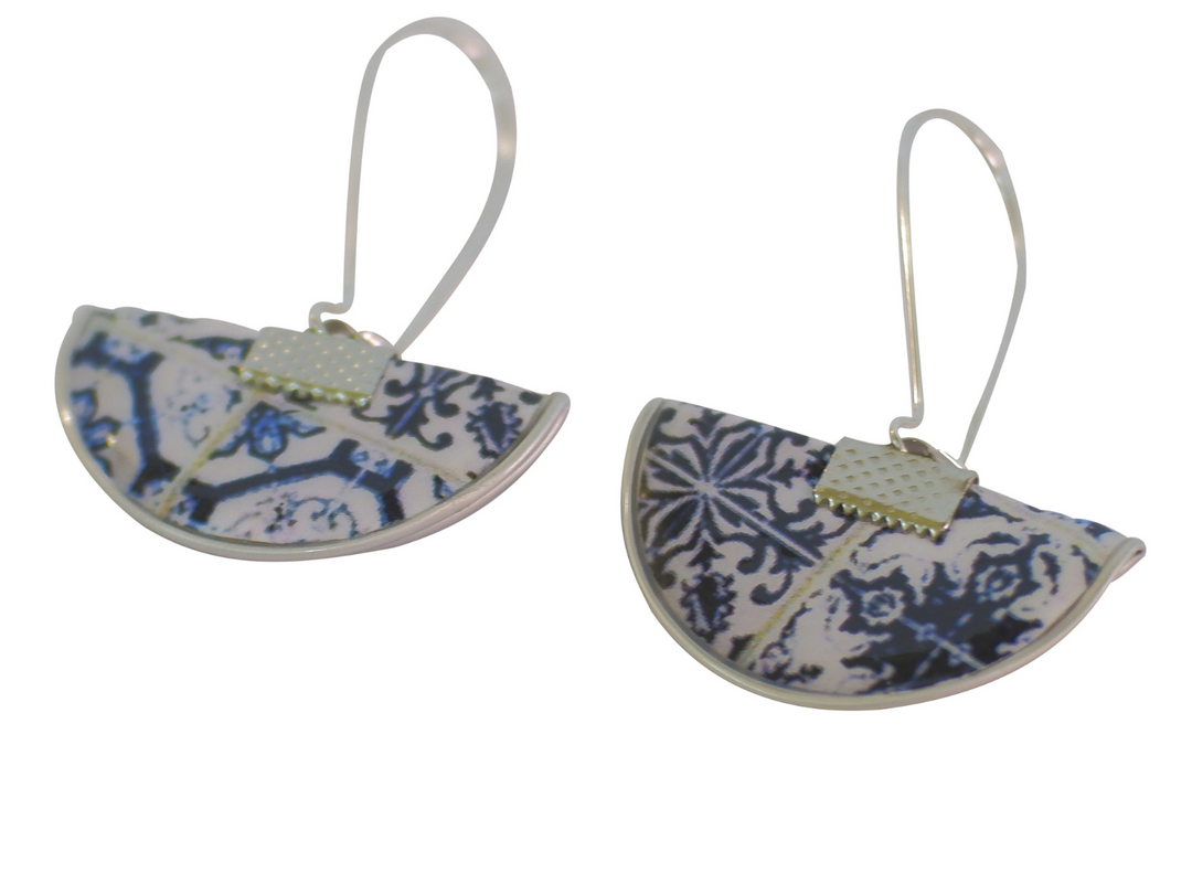 long earrings blue & white tiles coffee capsules