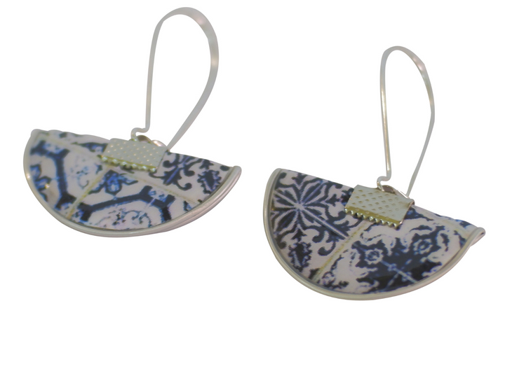 long earrings blue & white tiles coffee capsules