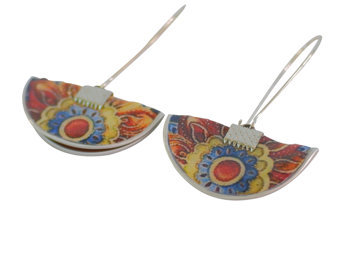 long earrings deep blue & yellow flowers coffee capsules