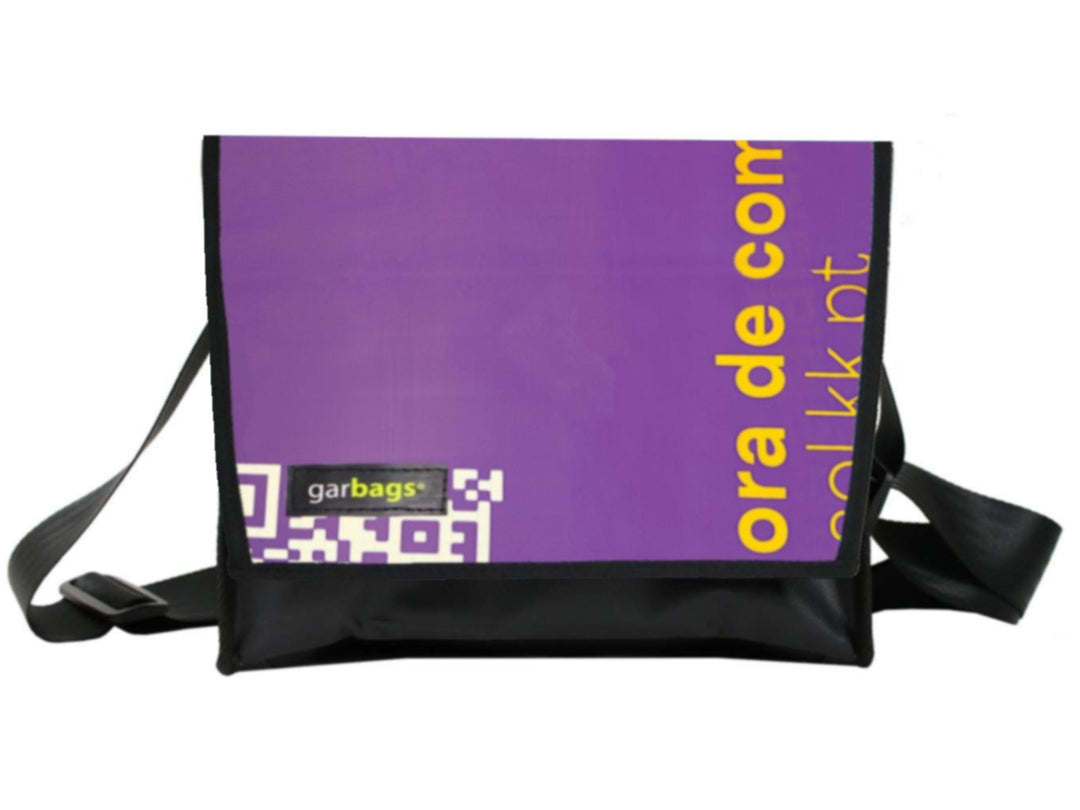 messenger bag M publicity banner purple & yellow letters