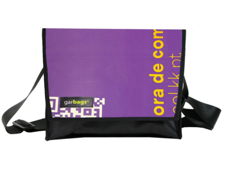 messenger bag M publicity banner purple & yellow letters