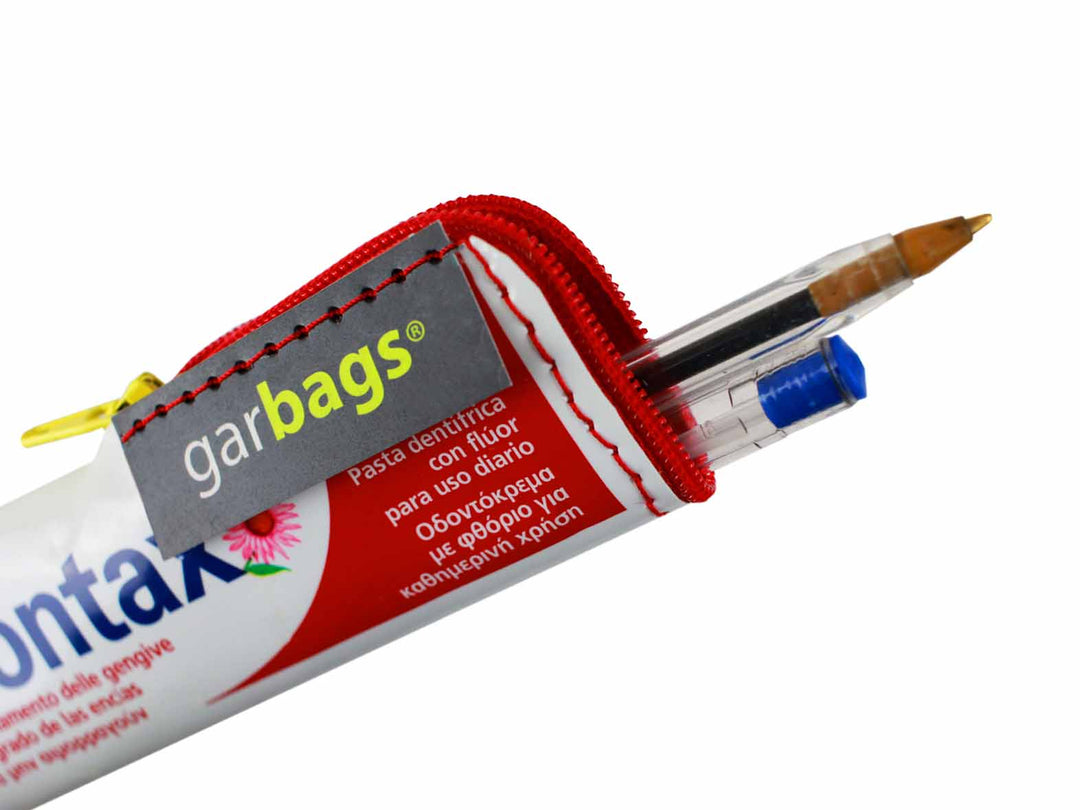 pencil case toothpaste tube blue & red