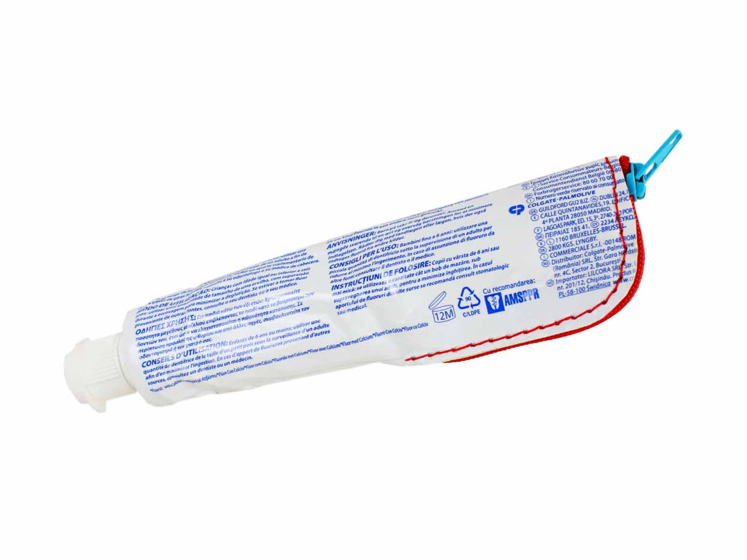 pencil case toothpaste tube red & blue