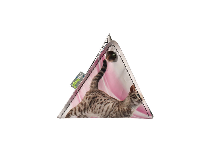 triangle purse cat food package pink white