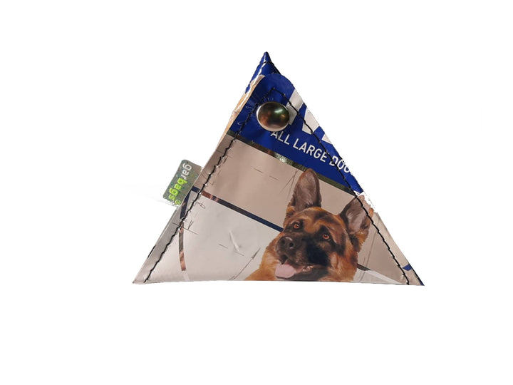 triangle purse dog food package blue