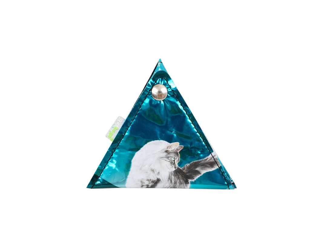 triangle purse cat food package dark blue