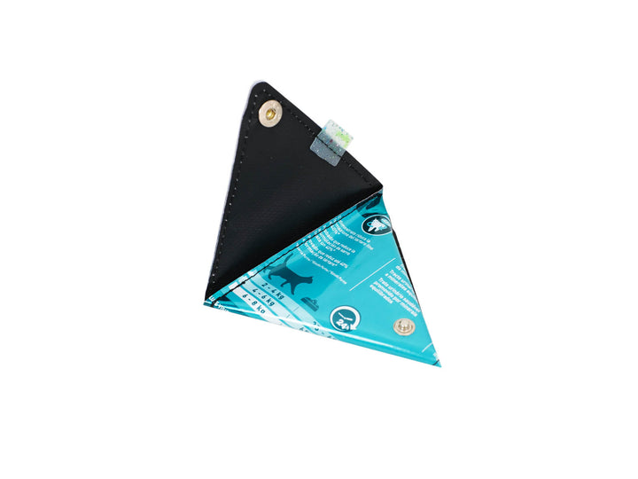 triangle purse cat food package dark blue