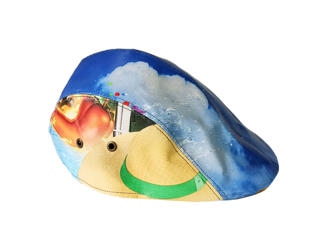 Portuguese Style Beret publicity banner blue, white & pop colors