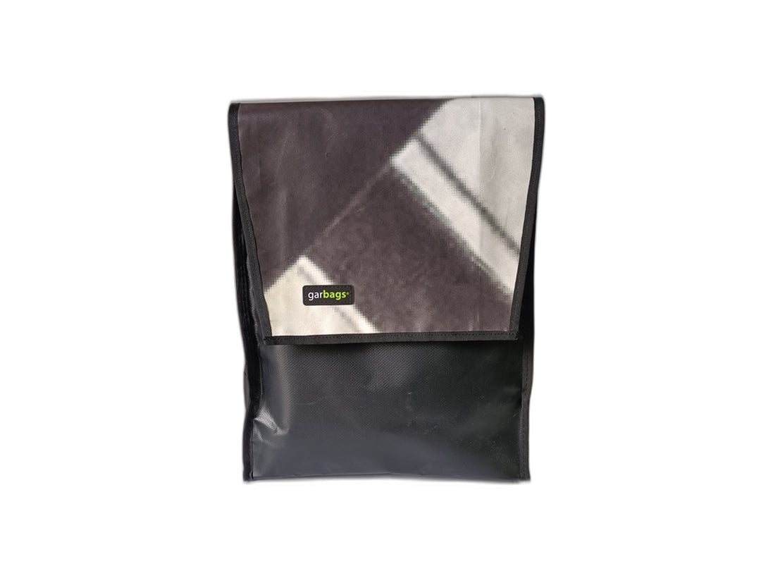 backpack publicity banner black and white