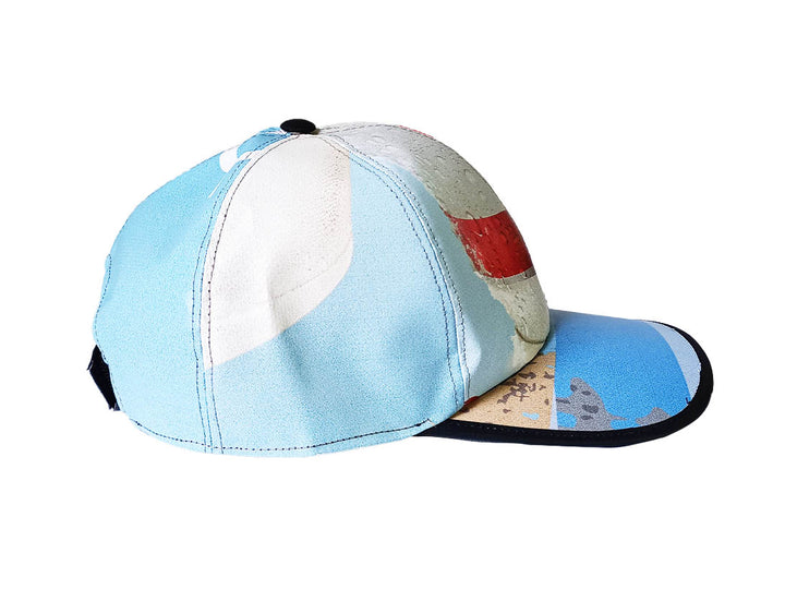 Cap Hat publicity banner white, blue and red
