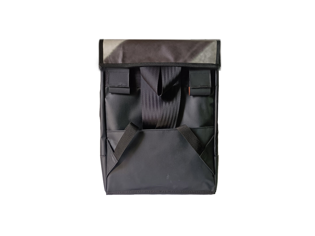 backpack publicity banner black and white