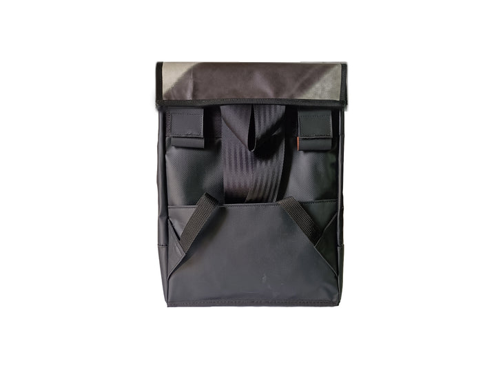 backpack publicity banner black and white